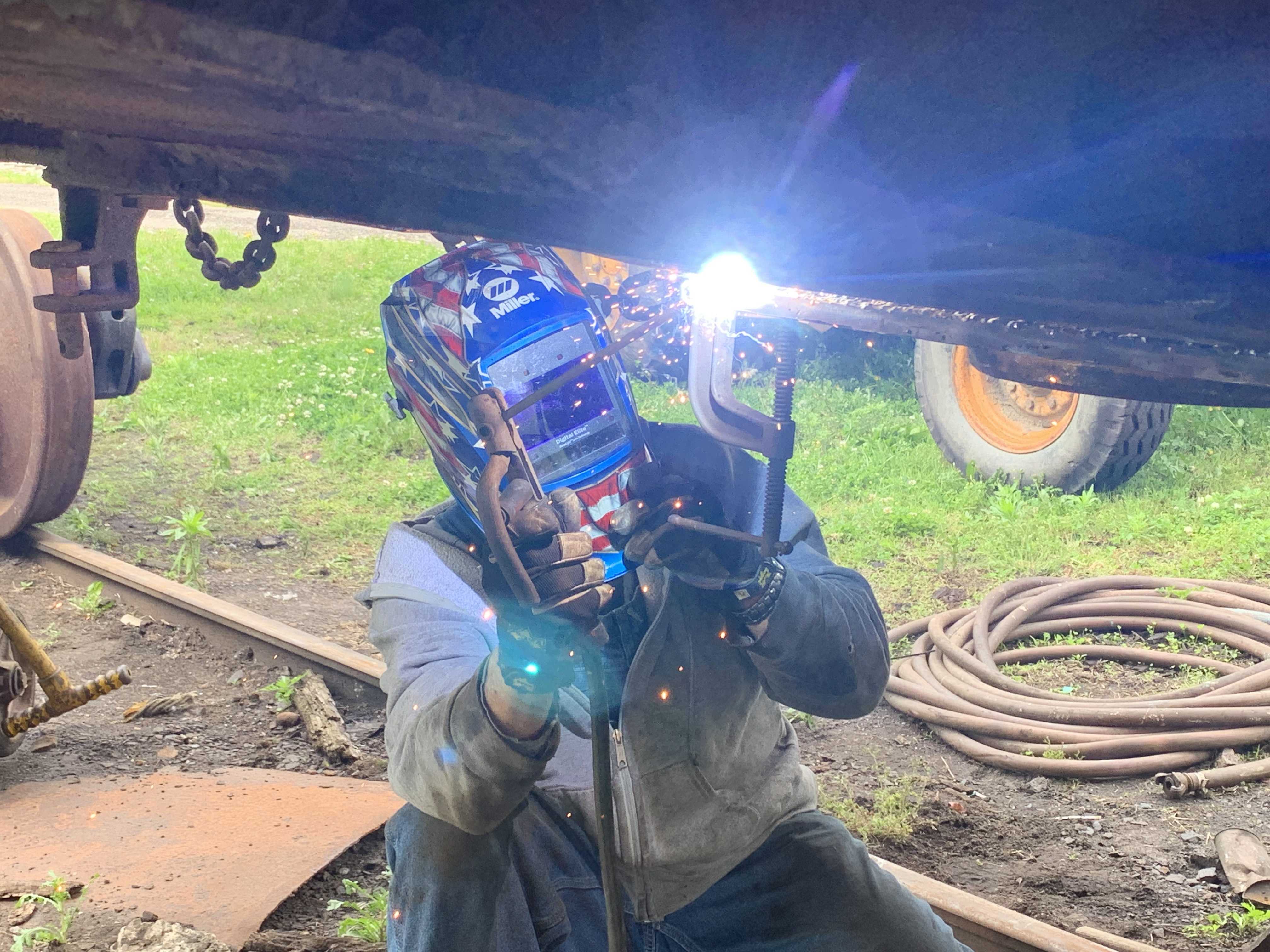 Welding the center plate.